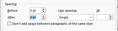 Spacing before and after options in Paragraph Options in Word